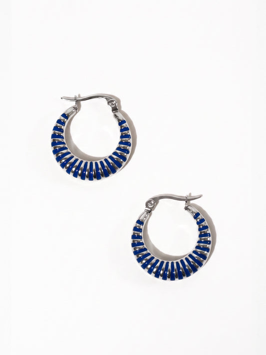 Hand-Dipped Enamel Huggie Hoops – Navy Blue