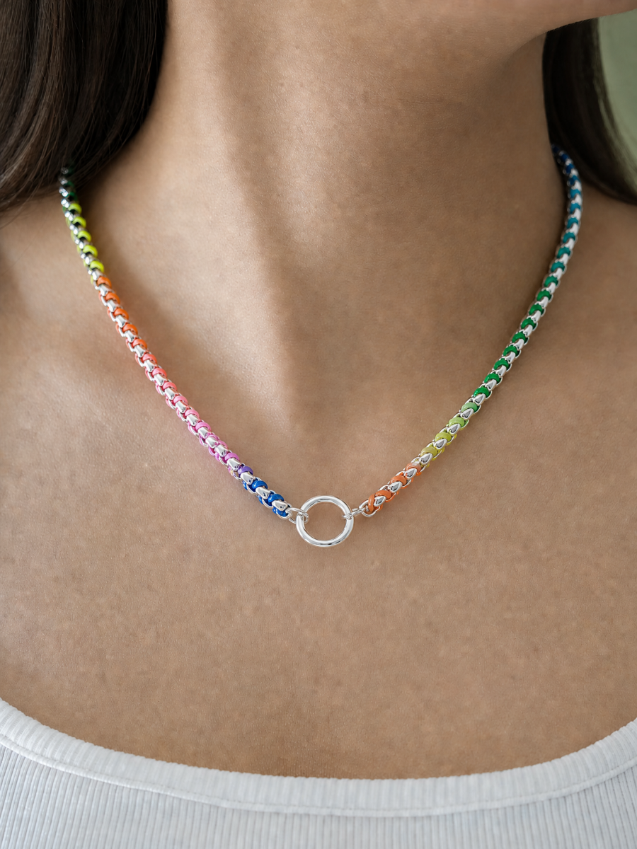 Rainbow Silver Color Clash Hand-woven Necklace