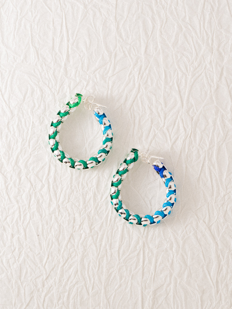 Silver Rainbow Chain Hand-woven Hoop Earrings