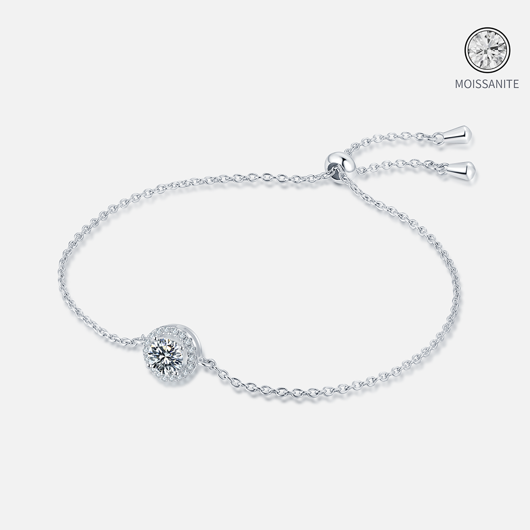 Moissanite-Halo-Sterling-Silver-Bracele