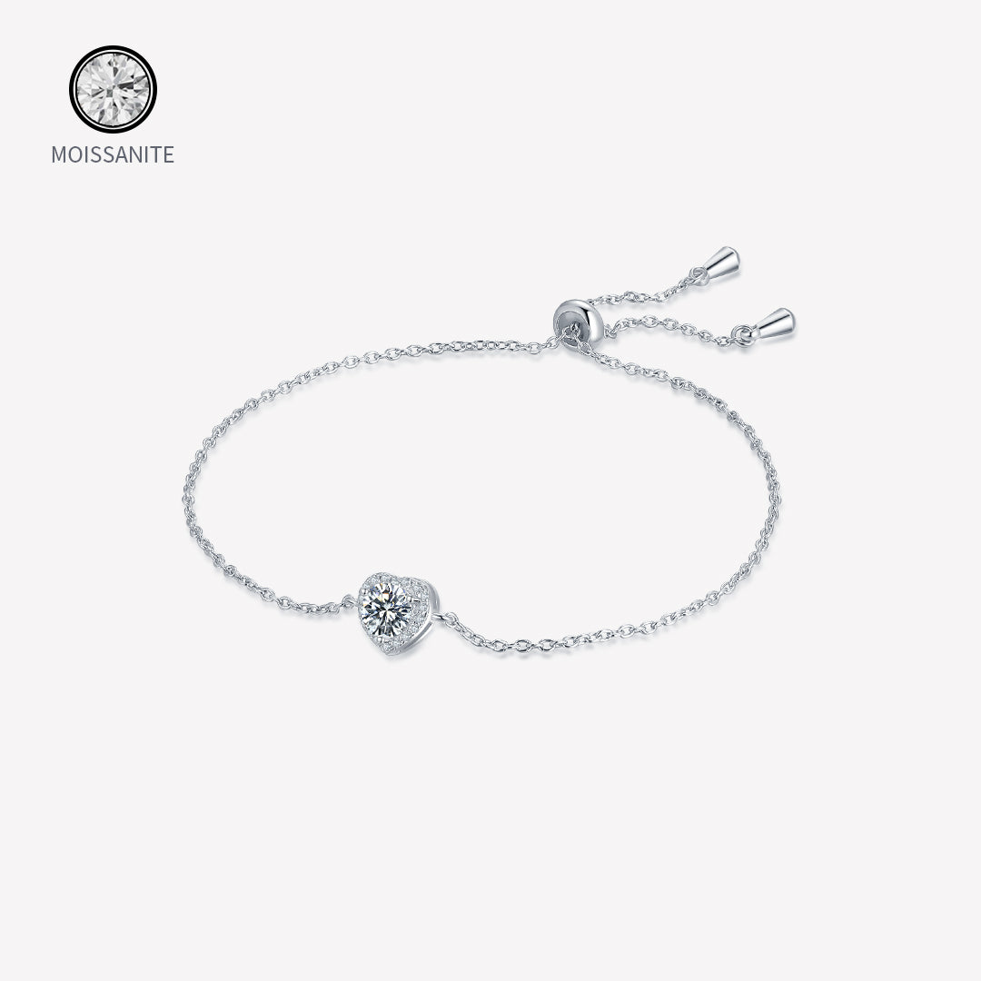 Moissanite-Heart-Sterling-Silver Bracelet