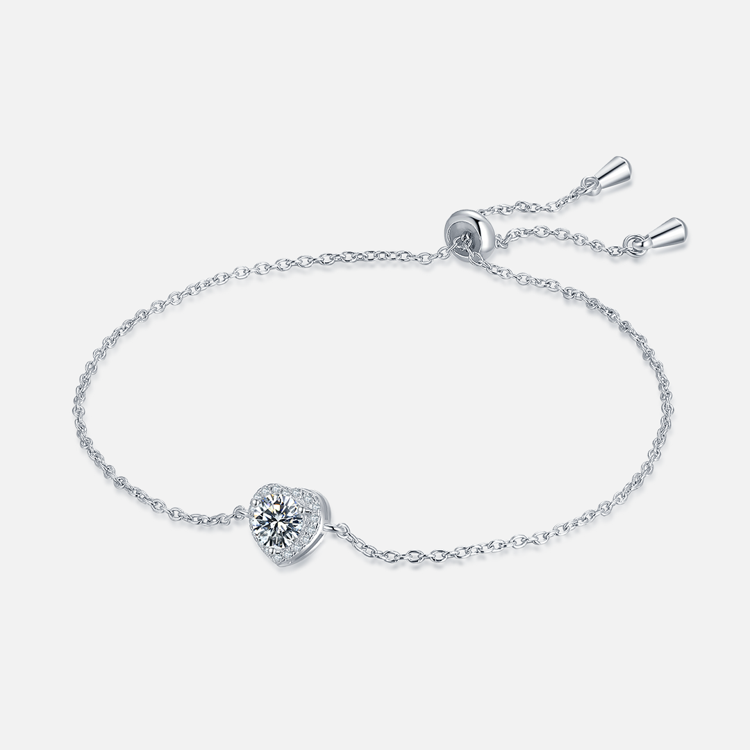 Moissanite-Heart-Sterling-Silver Bracelet