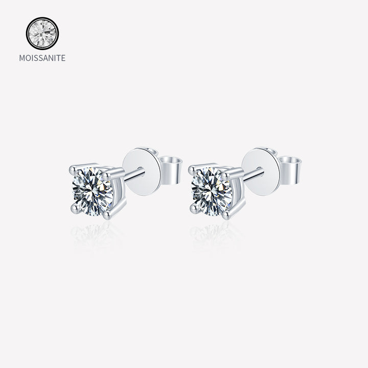 Moissanite-round-radiant-Silver-earrings