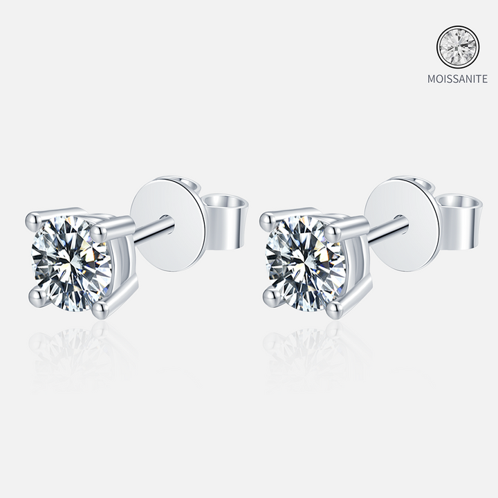 Moissanite-round-radiant-Silver-earrings