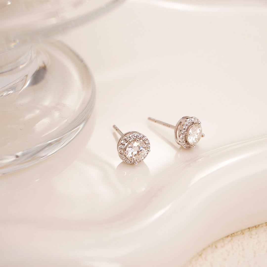 Moissanite-Halo-Sterling-Silver-Earrings