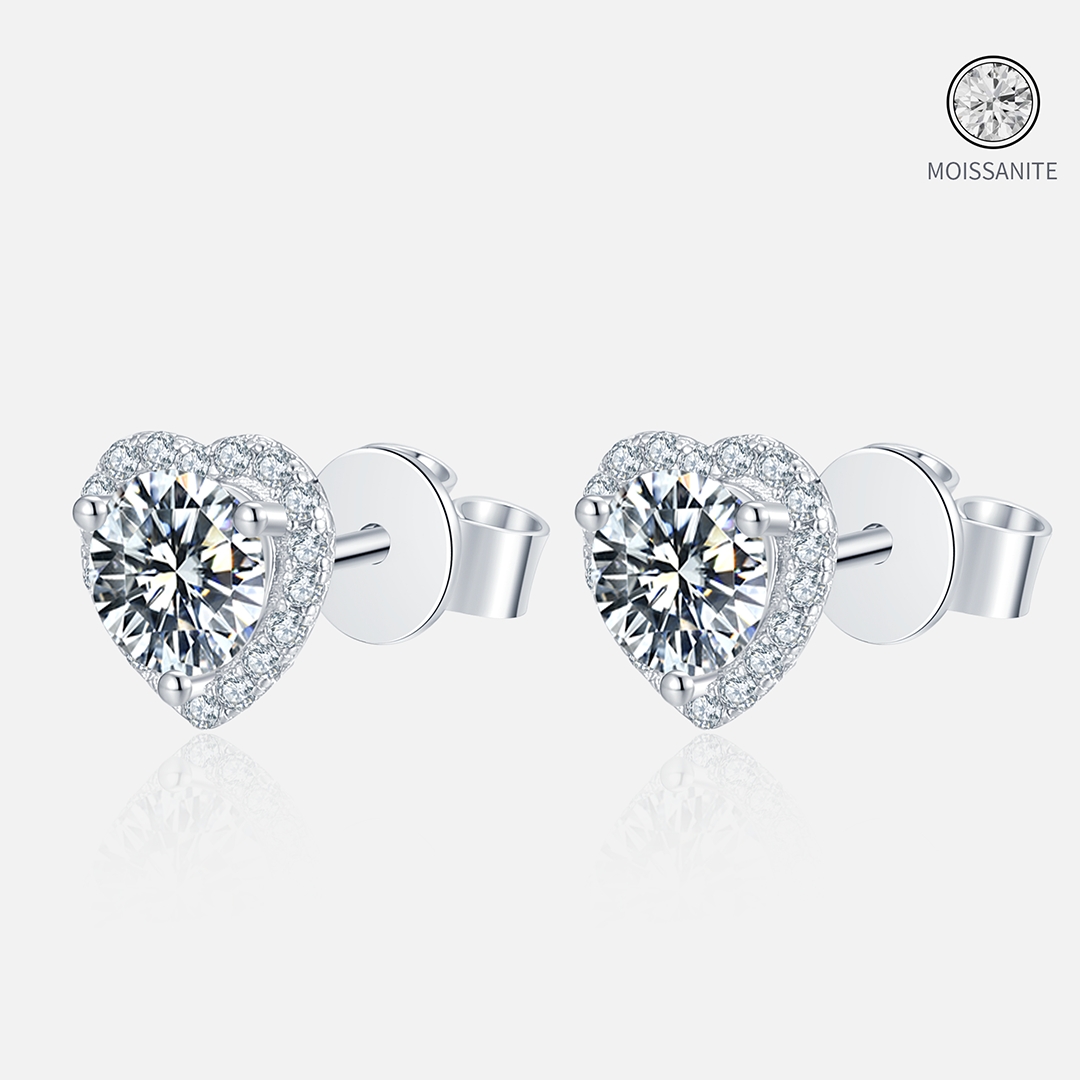 Moissanite-Heart-Sterling-Silver Earrings