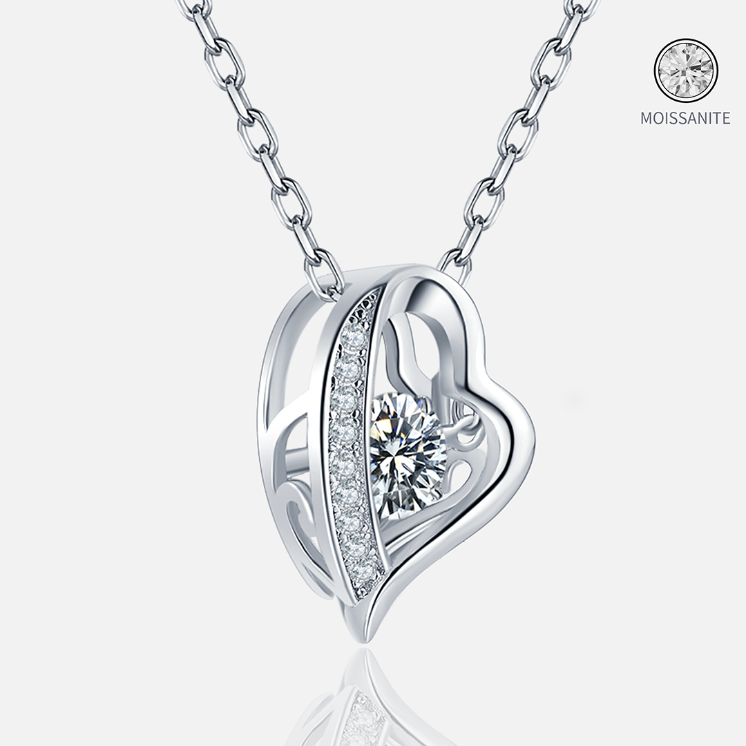 Moissanite-heart-whimsical-Silver-Necklaces