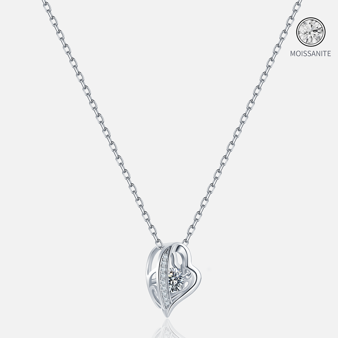 Moissanite-heart-whimsical-Silver-Necklaces