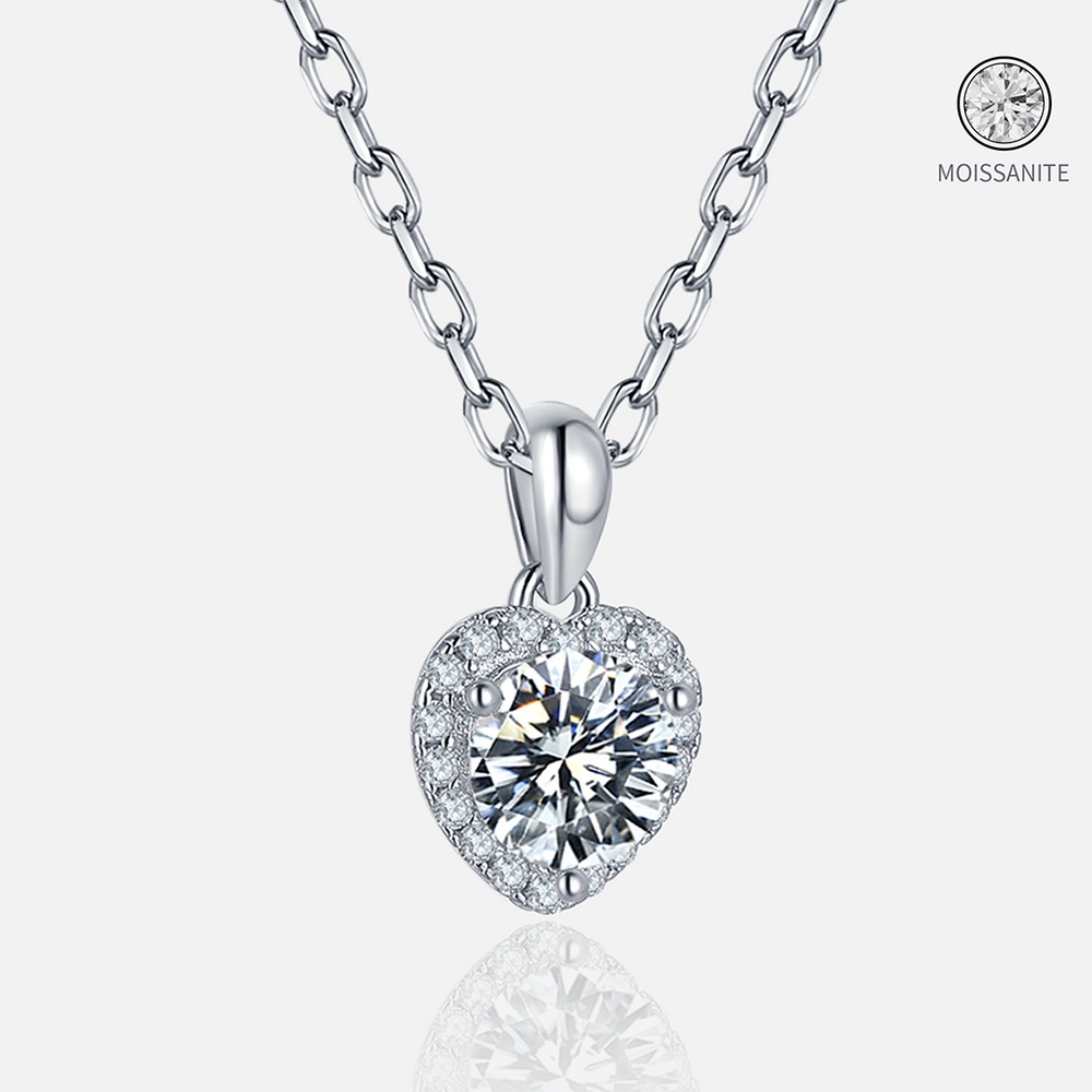 Moissanite-Heart-Sterling-Silver Necklace