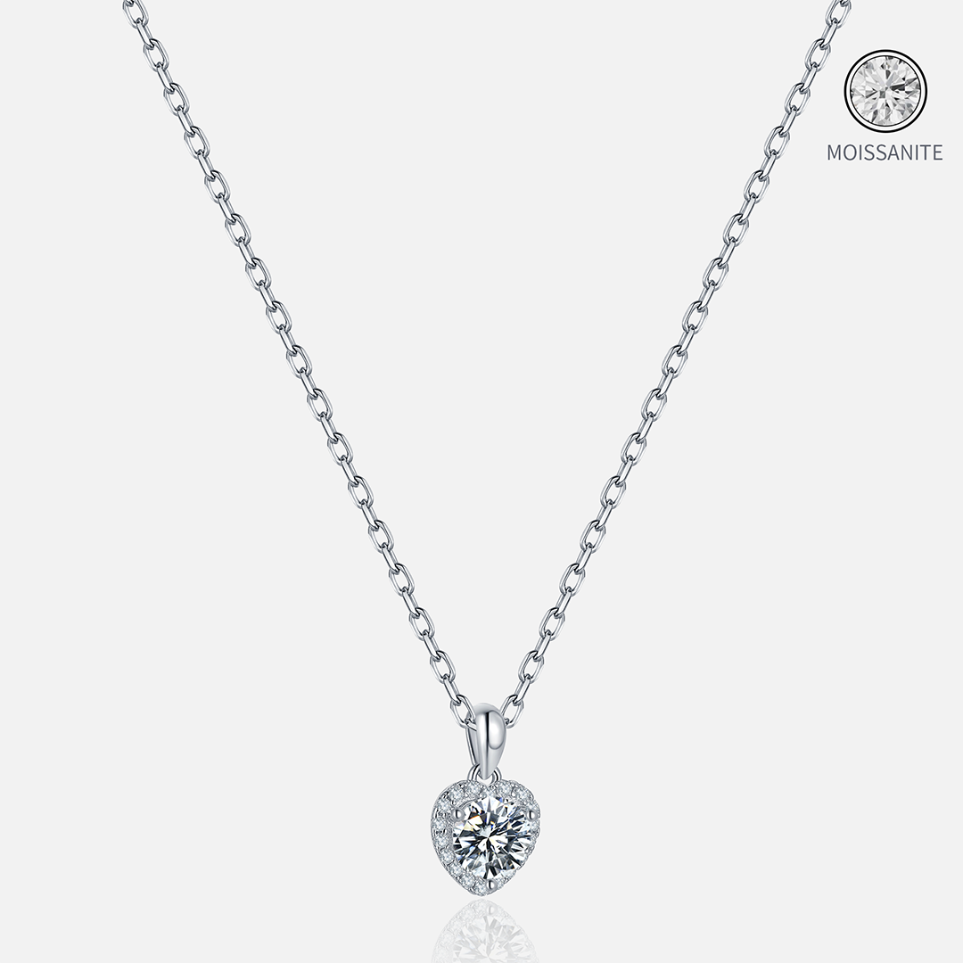 Moissanite-Heart-Sterling-Silver Necklace