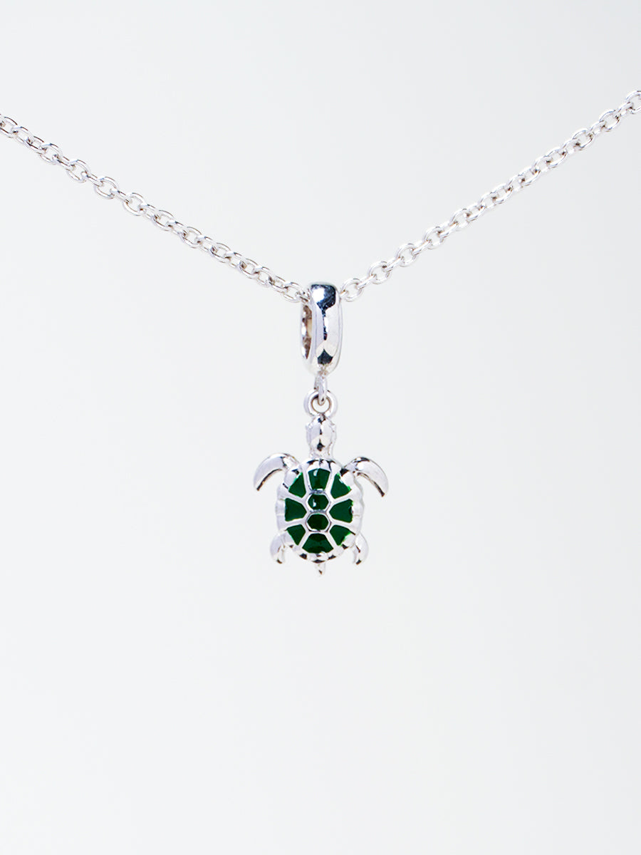 Jade Enamel Silver Turtle Charm Necklace Set PN008SVSET