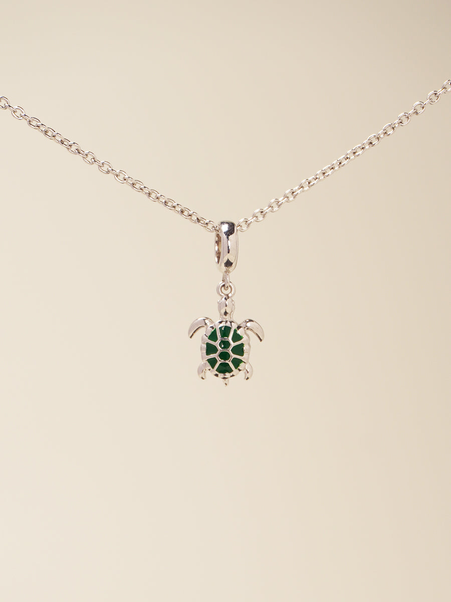 Jade Enamel Silver Turtle Charm Necklace Set PN008SVSET