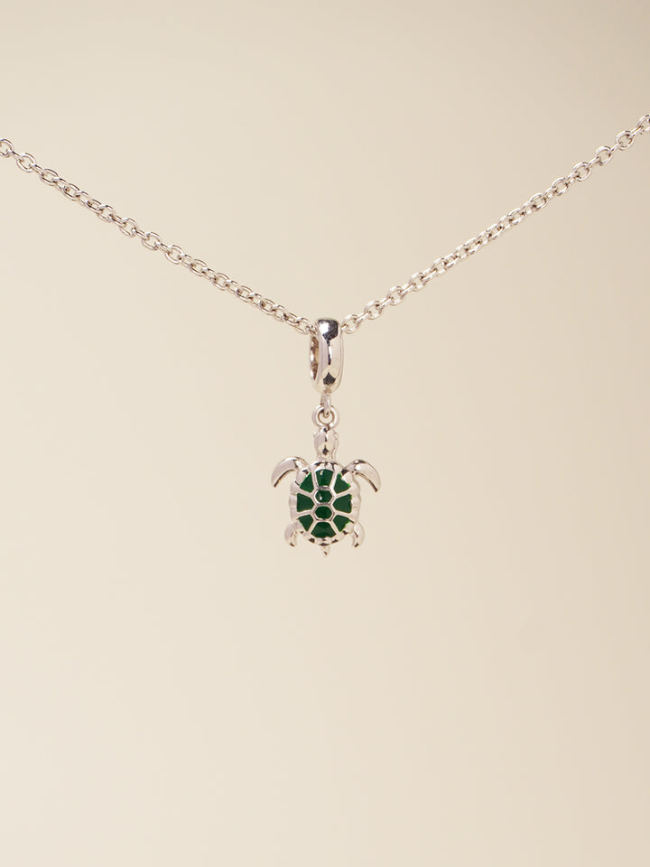 Jade Enamel Silver Turtle Charm Necklace Set PN008SVSET