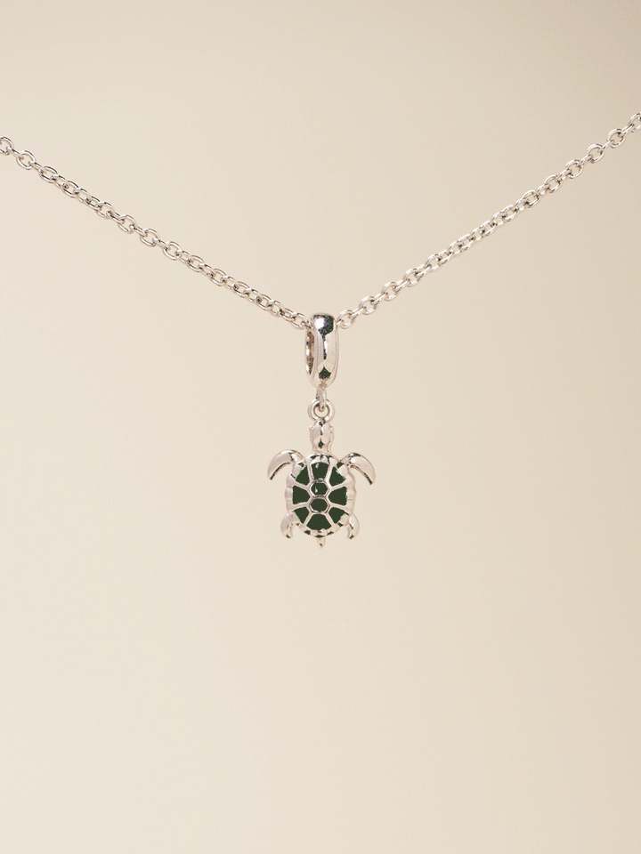 Jade Enamel Silver Turtle Charm Necklace Set PN008SVSET
