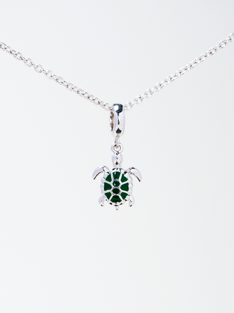 Jade Enamel Silver Turtle Charm Necklace Set PN008SVSET