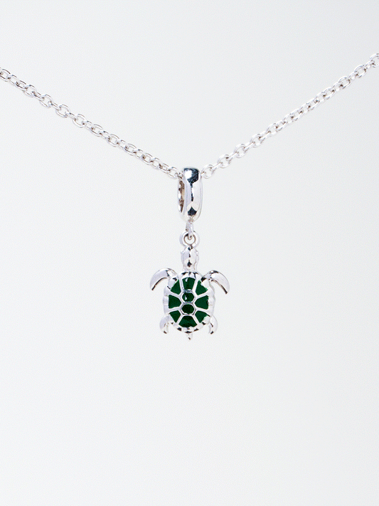 Jade Enamel Silver Turtle Charm Necklace Set PN008SVSET