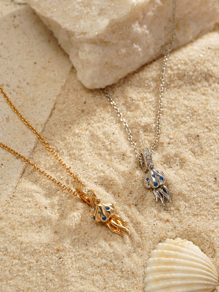 Rose Gold Ocean Whisper Jellyfish Charm Necklace Set PN009RGSET