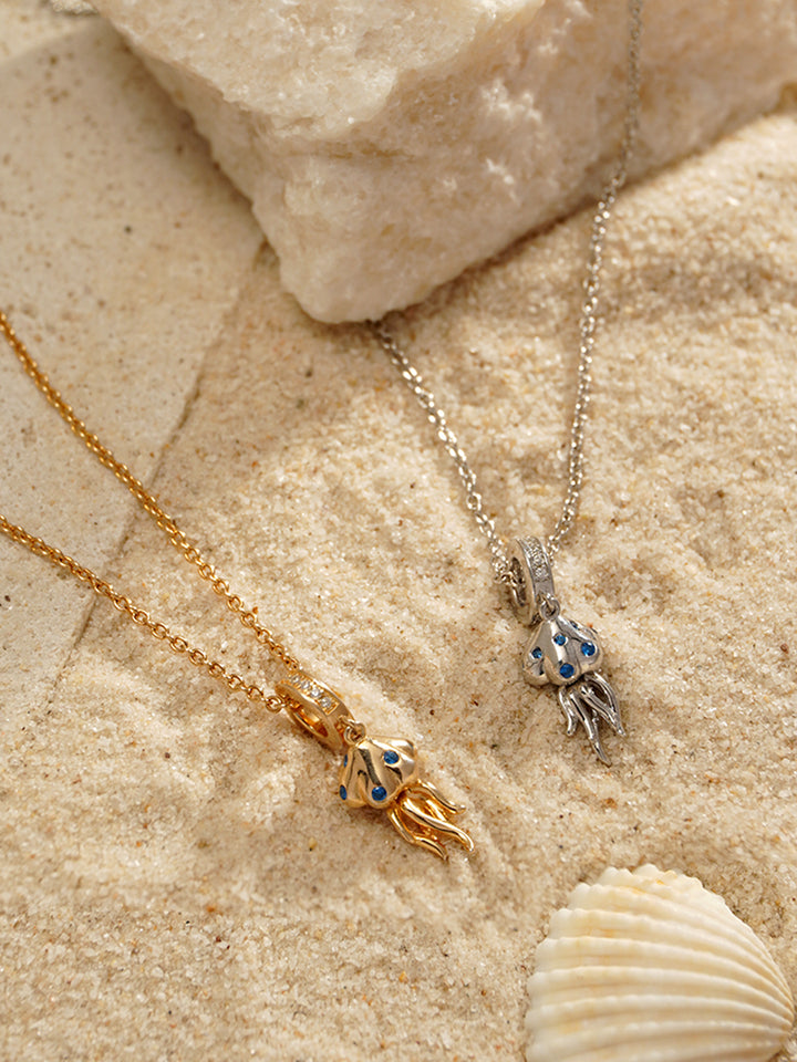 Rose Gold Ocean Whisper Jellyfish Charm Necklace Set PN009RGSET