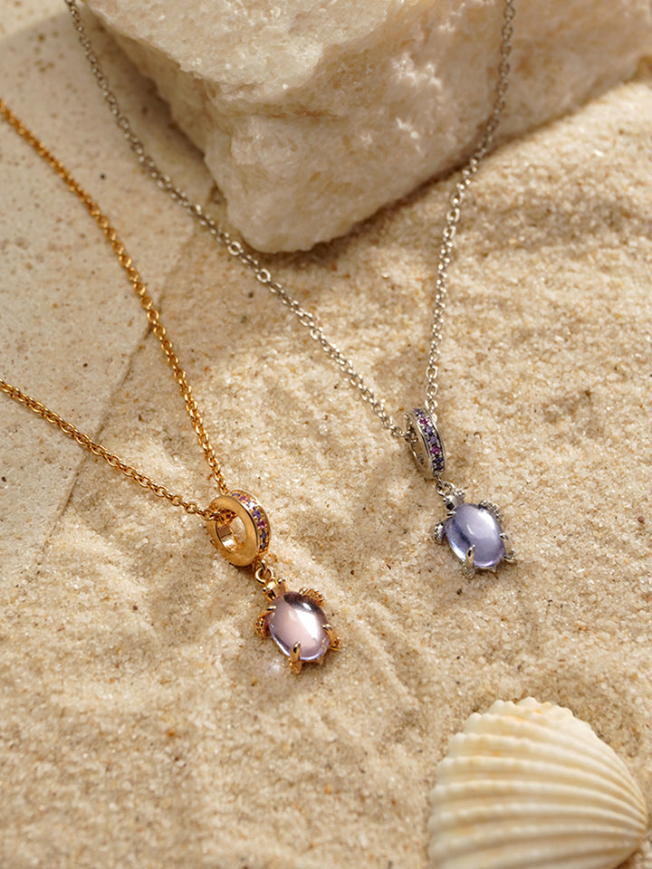 Lucky stone Silver Violet Turtle Necklace Set PN019SVSET