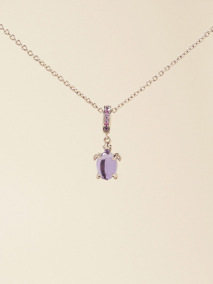 Lucky stone Silver Violet Turtle Necklace Set PN019SVSET
