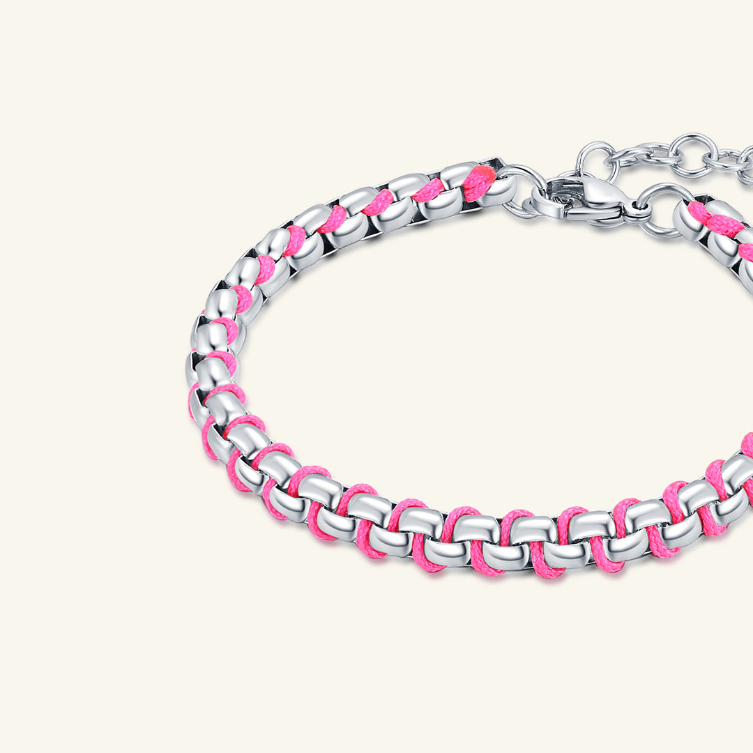 Steel color-Stainless Steel-bracelet-Fluorescent Pink-Rizzing