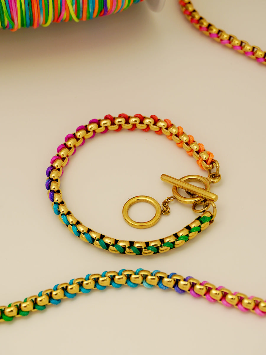 Gold Hand-woven Rainbow Bracelet RB019