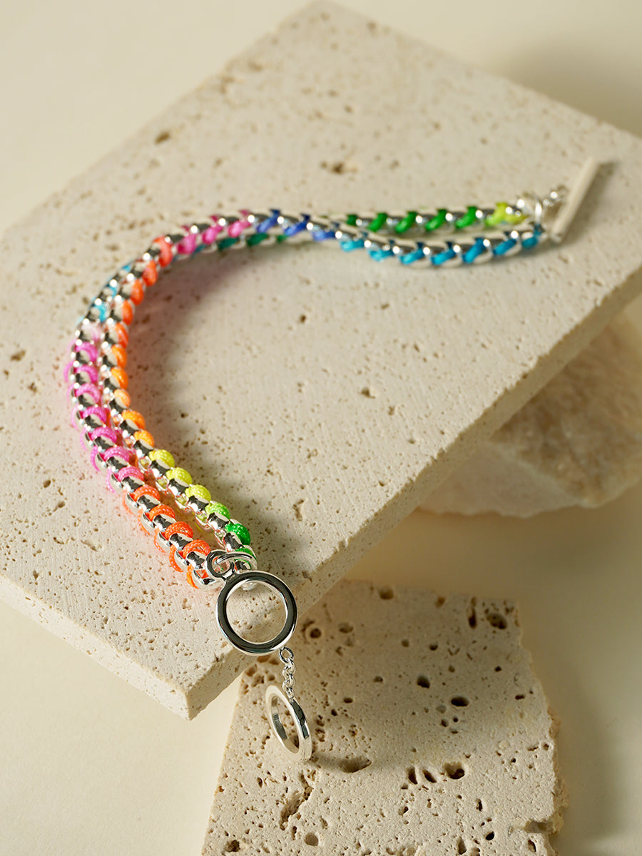 Silver Rainbow Hand-woven layered Bracelet RB022