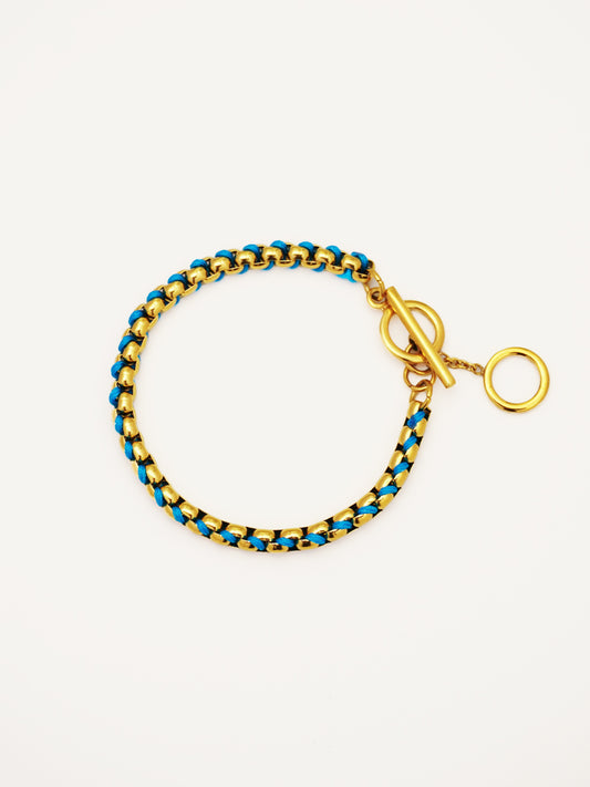 Gold Cerulean Blue hand-woven Bracelet RB023