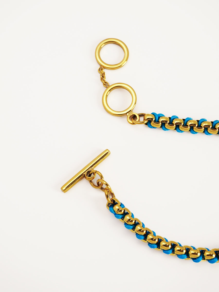 Gold Cerulean Blue hand-woven Bracelet RB023