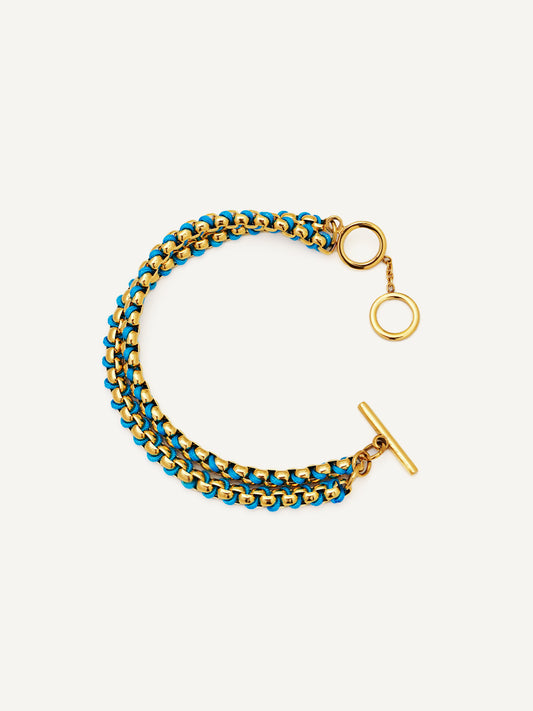 Gold Cerulean Blue hand-woven layered Bracelet RB024