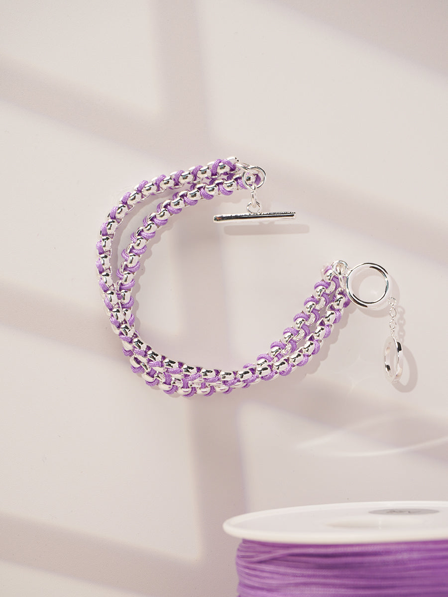 Silver Macarons Purple Hand-woven layered Bracelet RB026