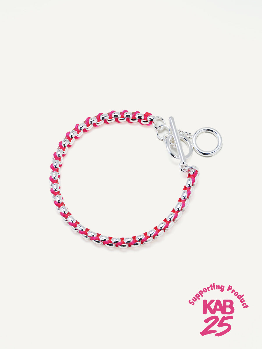 Silver Hot Pink Hand-woven Bracelet RB029