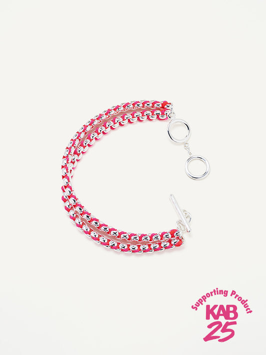 Silver Hot Pink Hand-woven layered Bracelet RB030