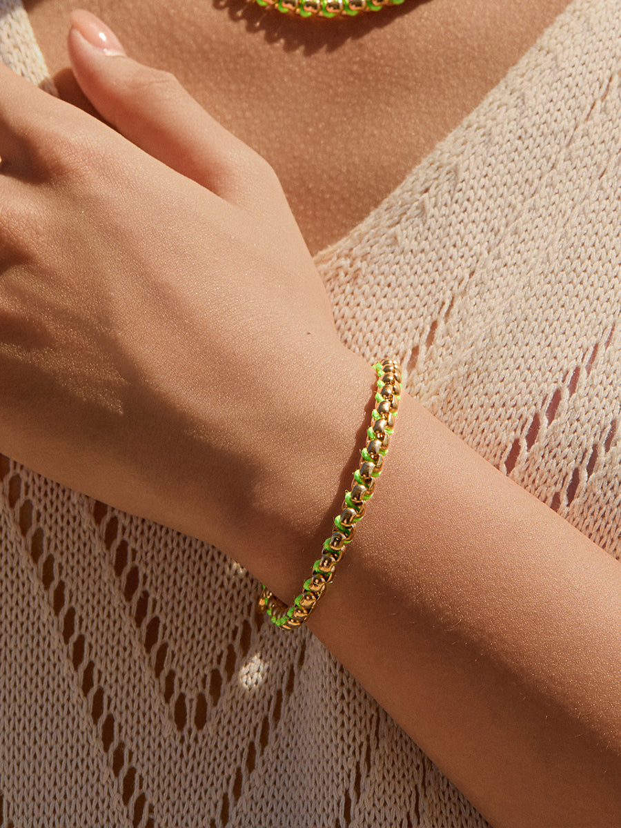 Gold Neon Green Hand-woven Bracelet RB031