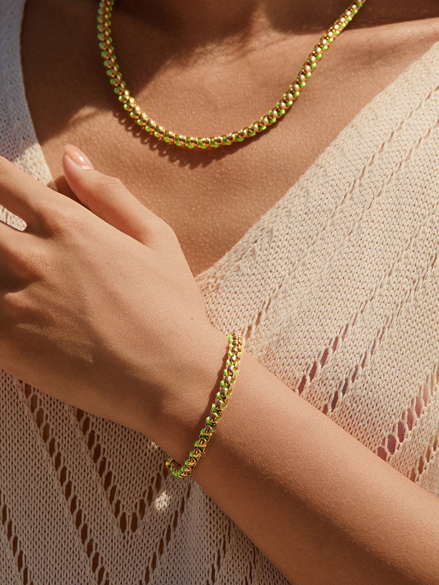 Gold Neon Green Hand-woven Bracelet RB031