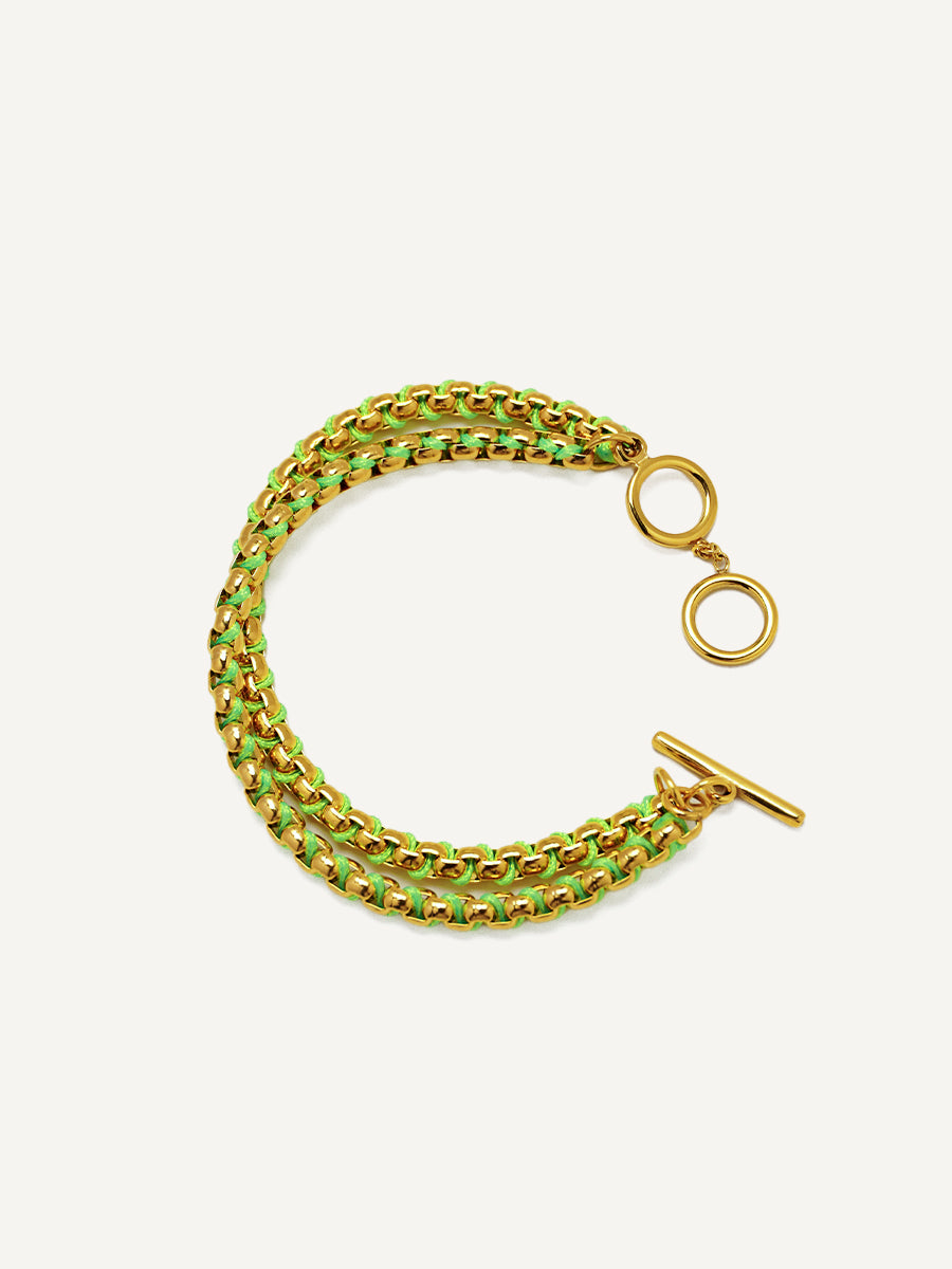 Gold Neon Green Hand-woven layered Bracelet RB032