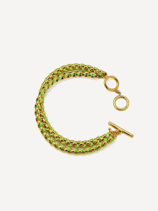 Gold Neon Green Hand-woven layered Bracelet RB032