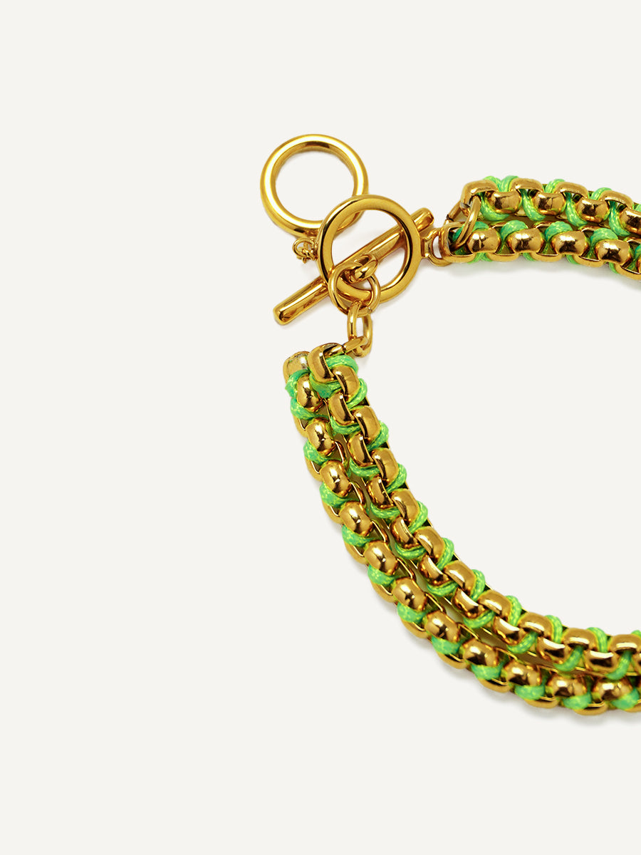 Gold Neon Green Hand-woven layered Bracelet RB032