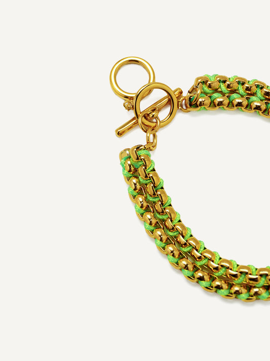 Gold Neon Green Hand-woven layered Bracelet RB032