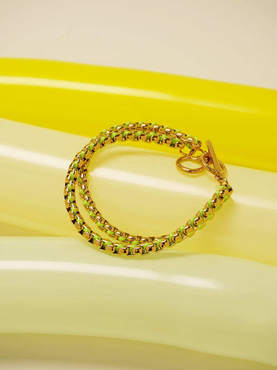 Gold Neon Green Hand-woven layered Bracelet RB032