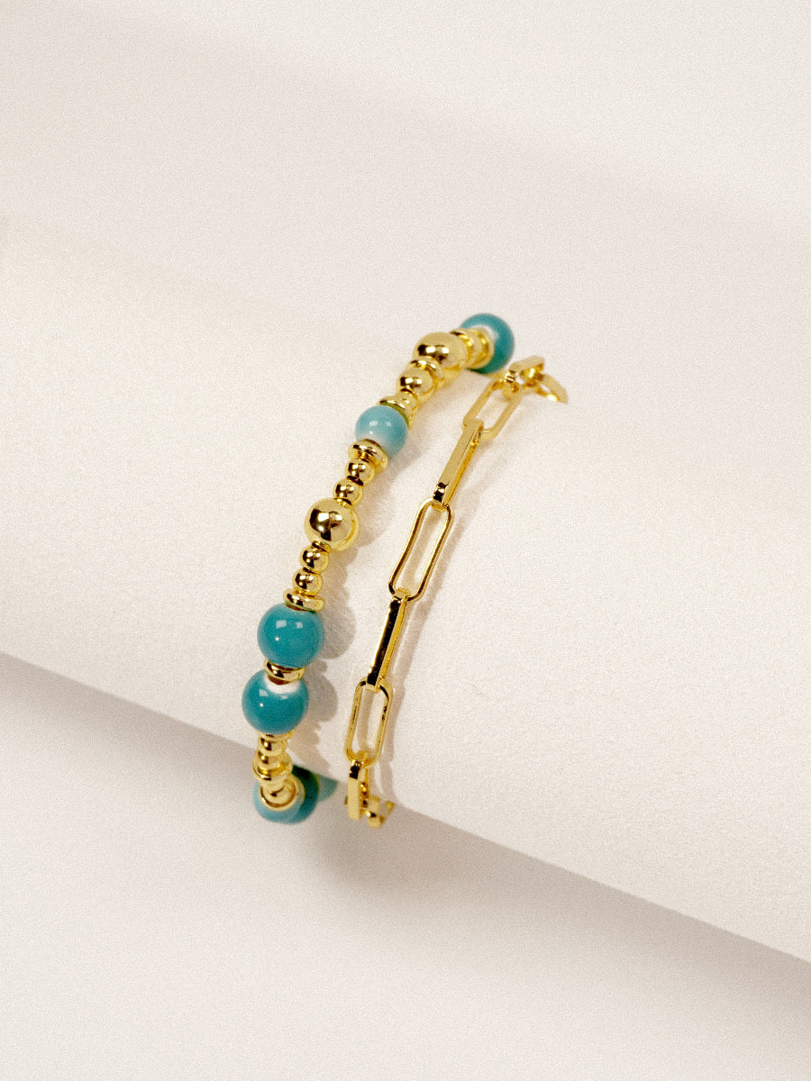 Mint Blue Eco-Made Ceramic 18K Gold Bracelet Set