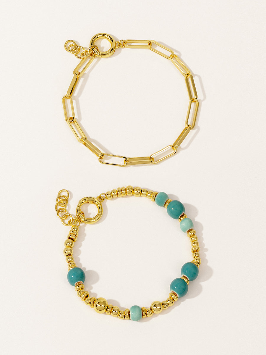 Mint Blue Eco-Made Ceramic 18K Gold Bracelet Set