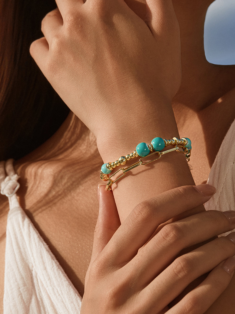 Mint Blue Eco-Made Ceramic 18K Gold Bracelet Set