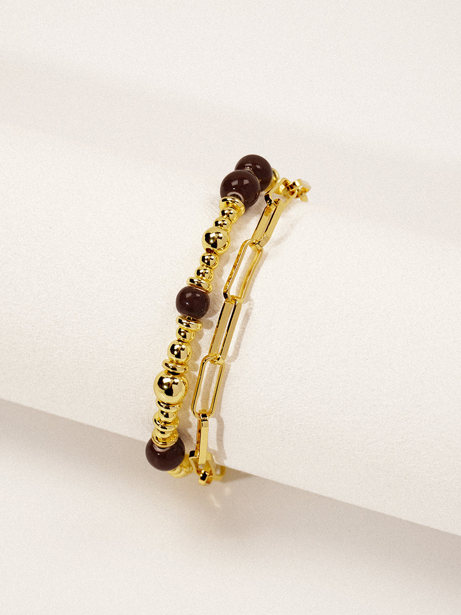 18K Gold Chestnut Cocoa Eco-Made Ceramic Bracelet Set