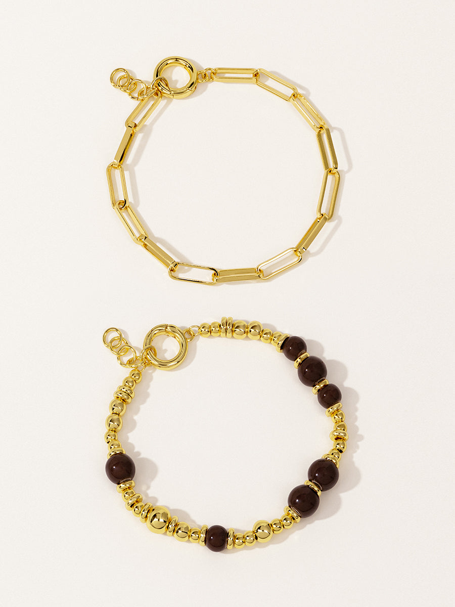 18K Gold Chestnut Cocoa Eco-Made Ceramic Bracelet Set