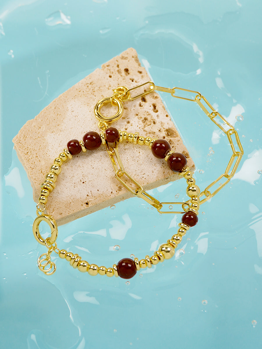 18K Gold Chestnut Cocoa Eco-Made Ceramic Bracelet Set