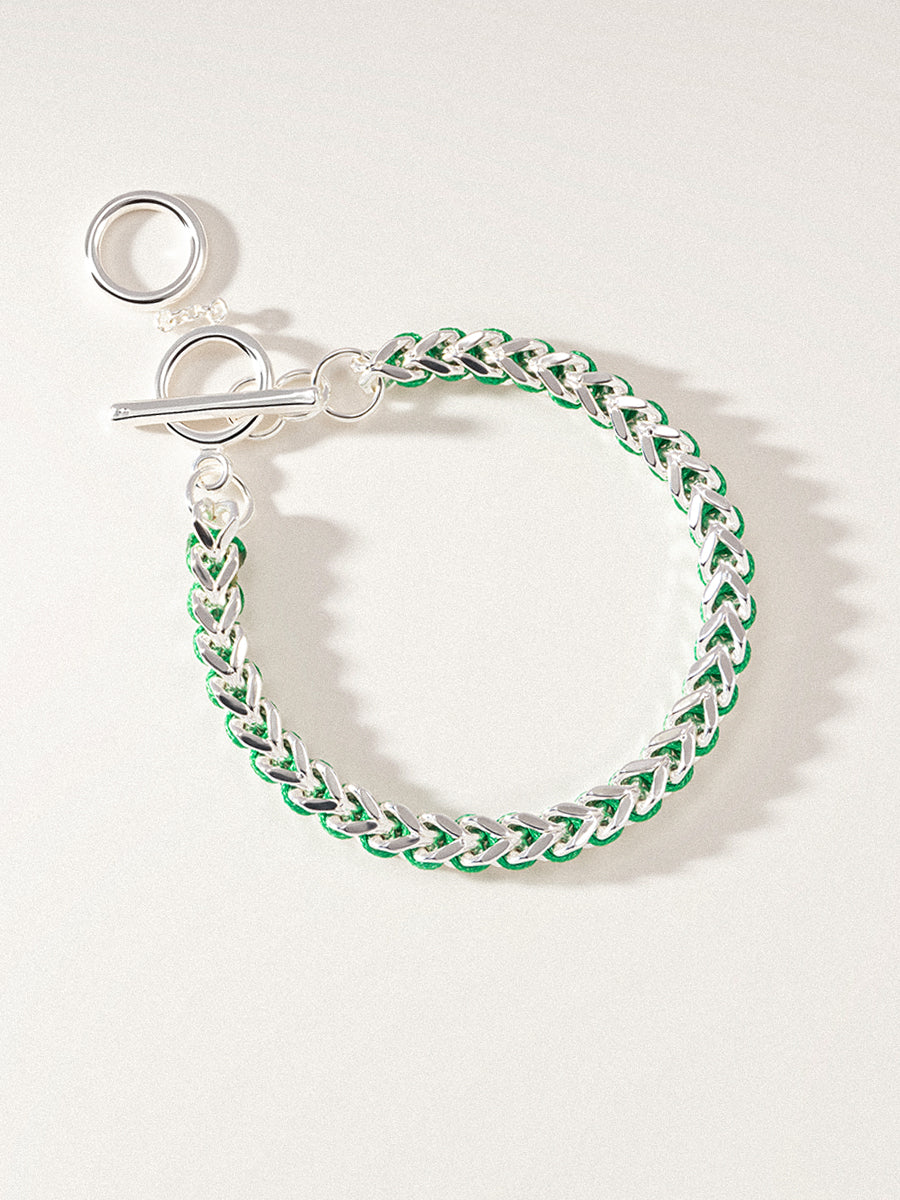 Silver Christmas Green Hand-woven Chevron Cuff Bracelet RB042