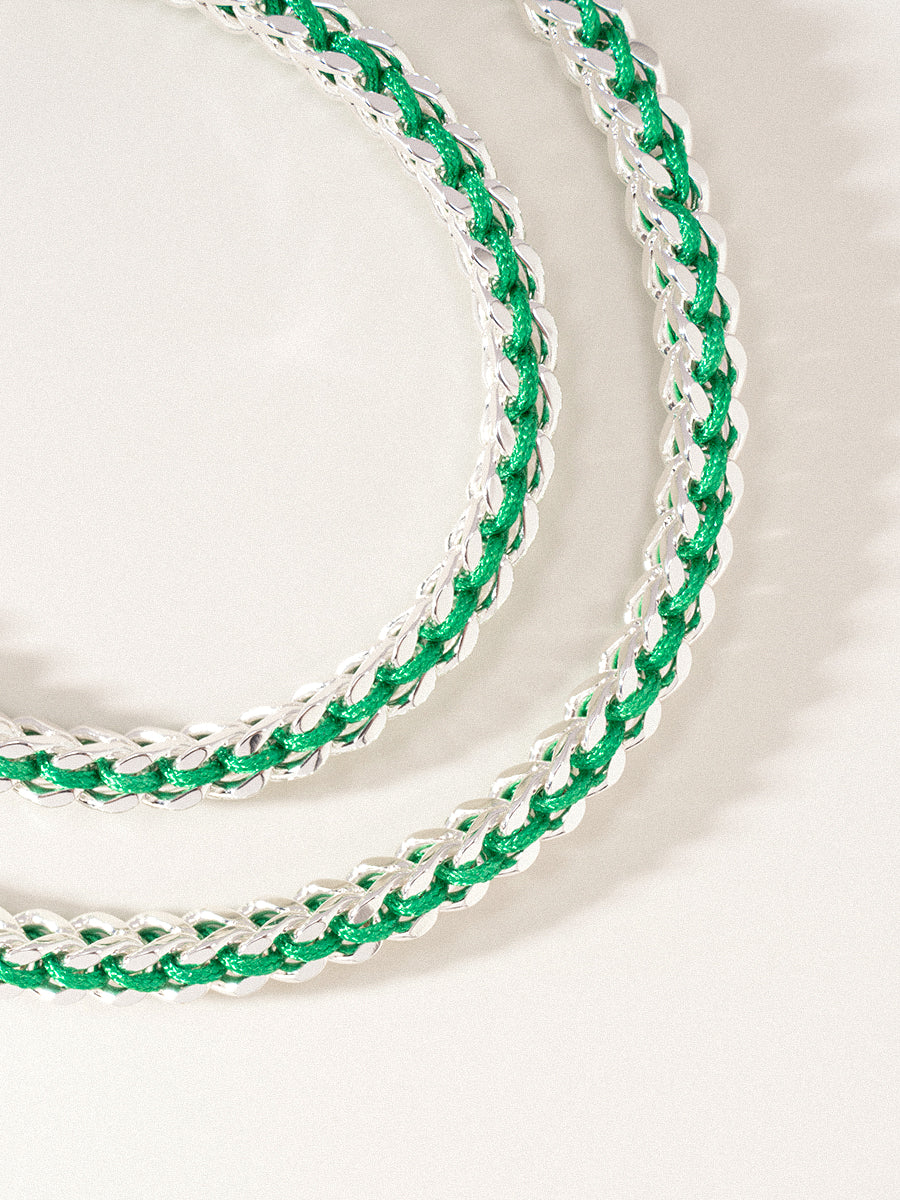 Silver Christmas Green Hand-woven Chevron Cuff Bracelet RB042