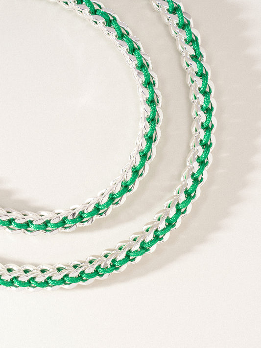 Silver Christmas Green Hand-woven Chevron Cuff Bracelet RB042