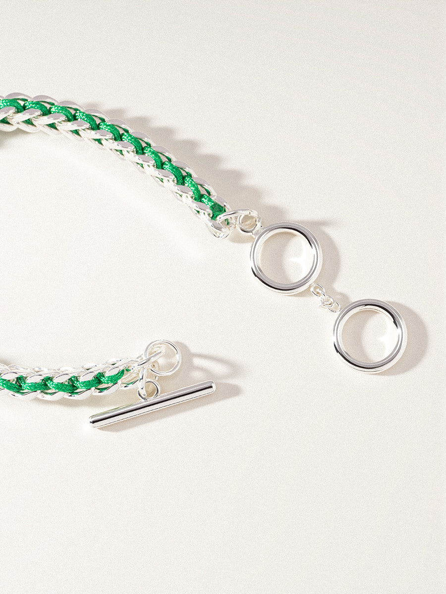 Silver Christmas Green Hand-woven Chevron Cuff Bracelet RB042